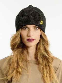 Ribbed beanie hat - black